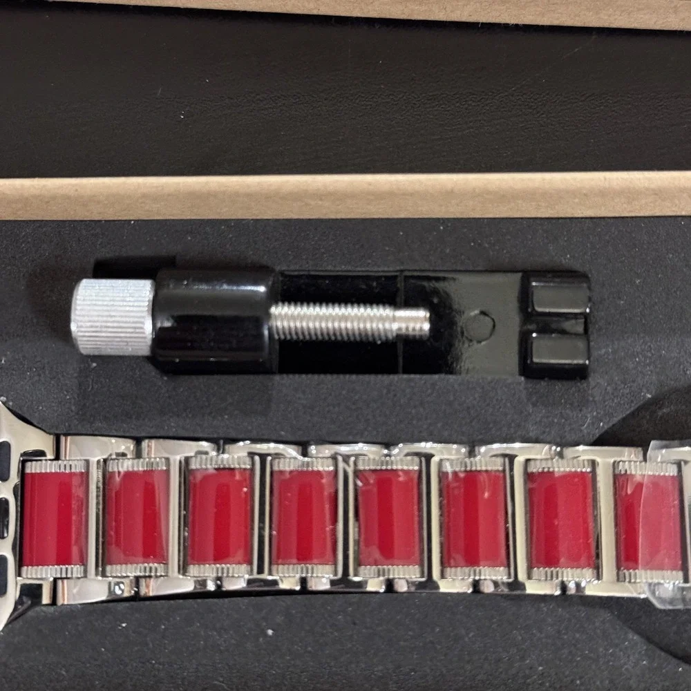 Stainless Steel Resin Smart Watch‎ Band 38 40 41mm Silver Red Apple Link Strap